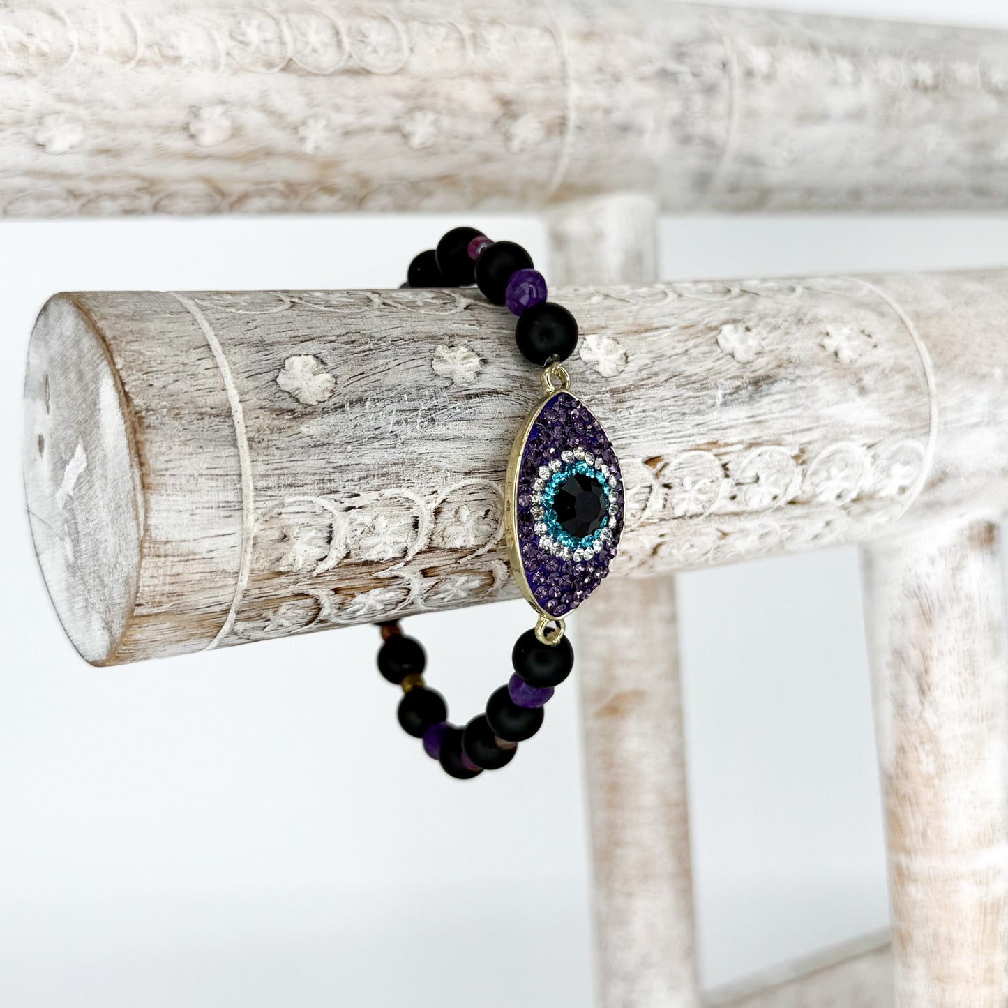 Tourmaline Bracelet with Purple Evil Eye - Esu Abita Botanica