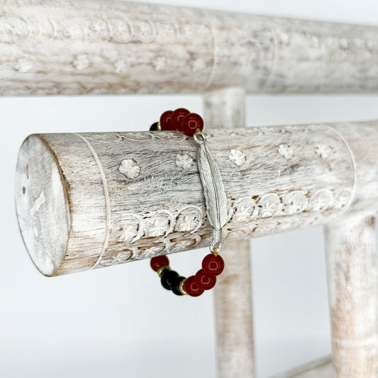 Feather Bracelet w/ Carnelian and Onyx