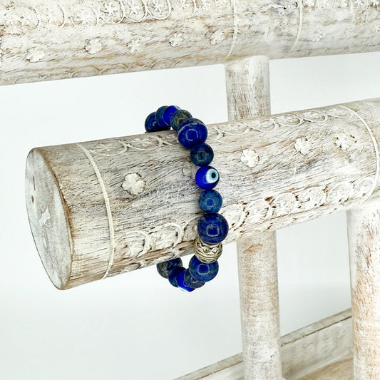 Lapis Lazuli Bracelet with Small Evil Eyes